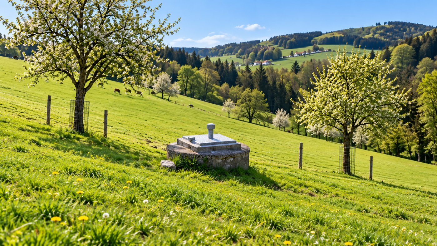 Quellfassung in landwirtschaftlich genutztem Einzugsgebiet